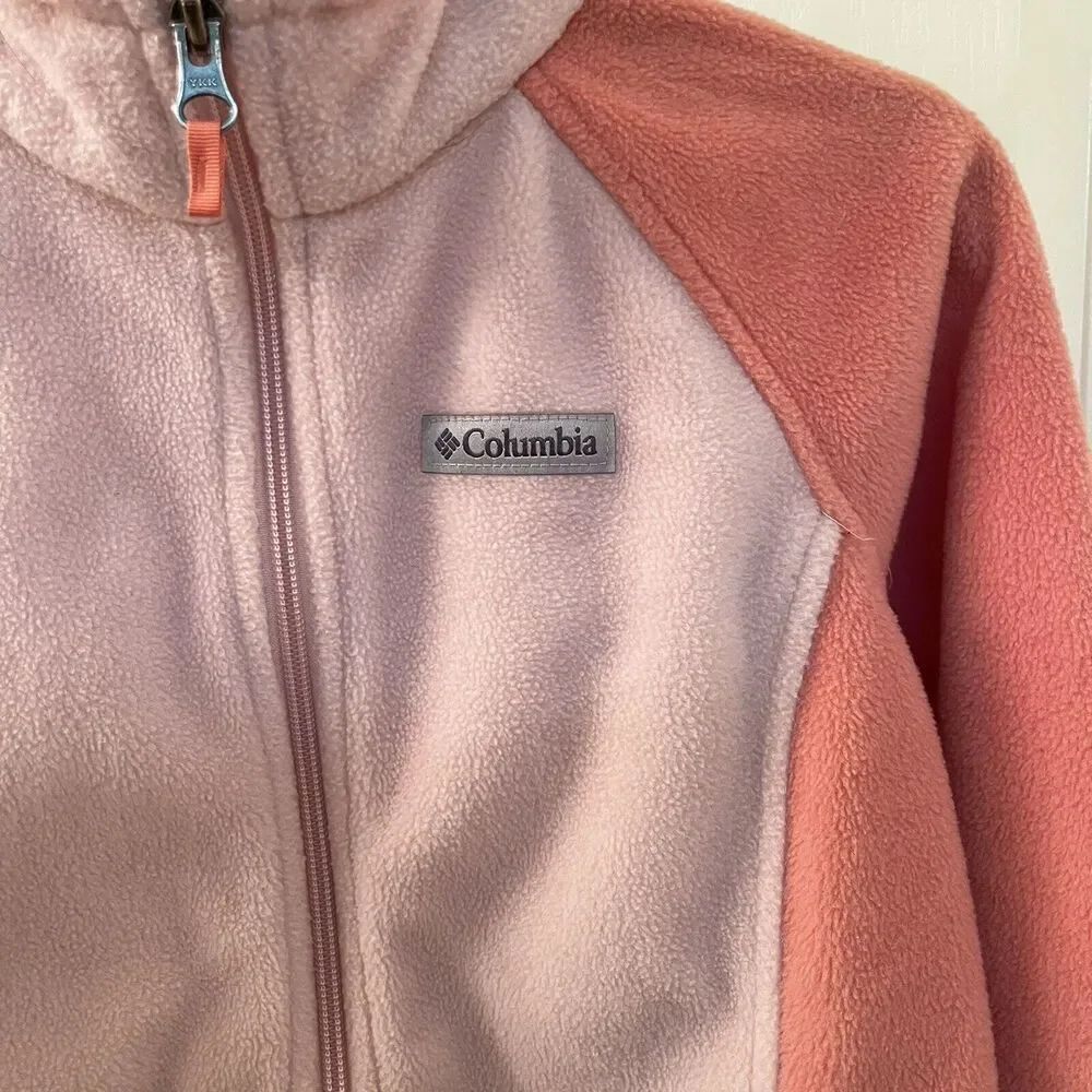 Columbia Benton Springs Fleece Jacket Full Zip Pink Peach Girls SZ Medium 10-12